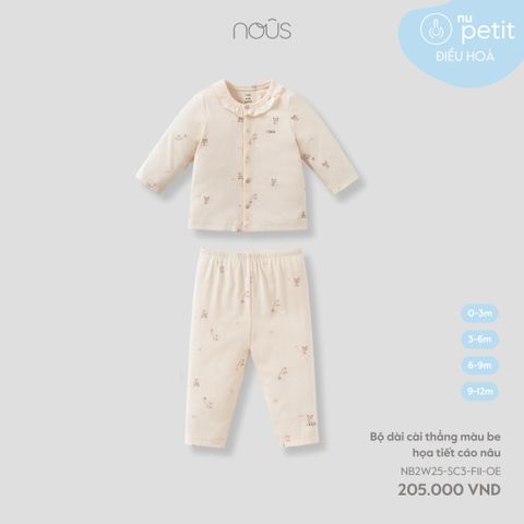  Bộ dài cài thẳng màu be họa tiết cáo nâu 