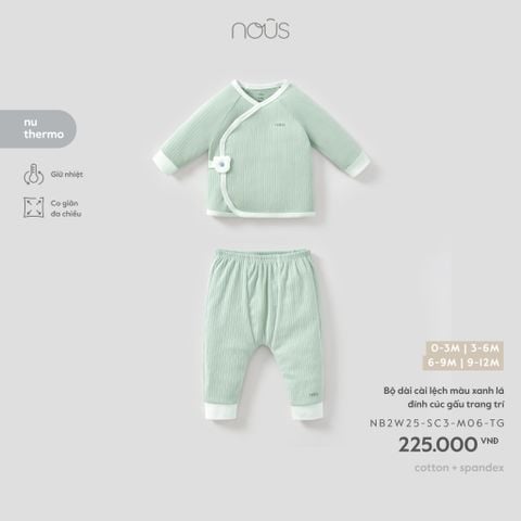  Bộ dài cài lệch màu xanh lá đính cúc gấu trang trí 