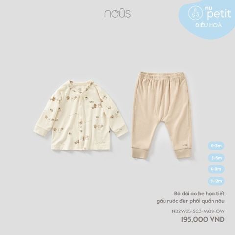  Bộ dài áo be họa tiết gấu rước đèn phối quần nâu 