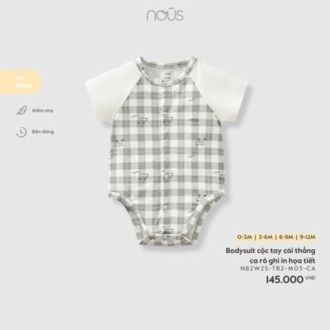  Bodysuit cộc tay cài thẳng ca rô ghi in họa tiết 