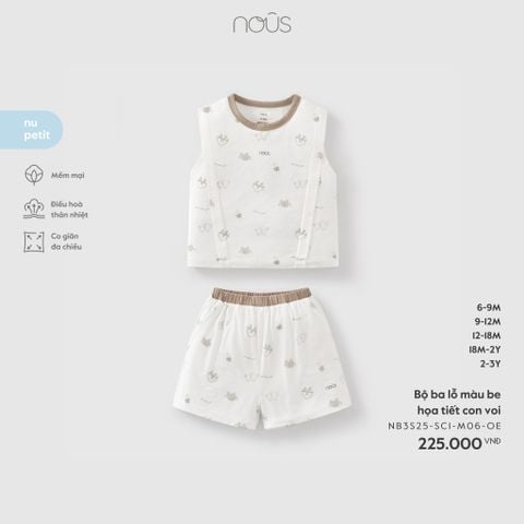  Bộ ba lỗ màu be họa tiết con voi 