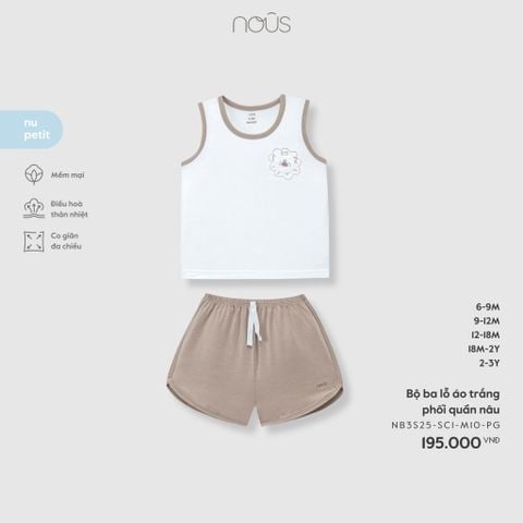  Bộ ba lỗ áo trắng phối quần nâu 