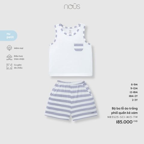  Bộ ba lỗ áo trắng phối quần kẻ xám 