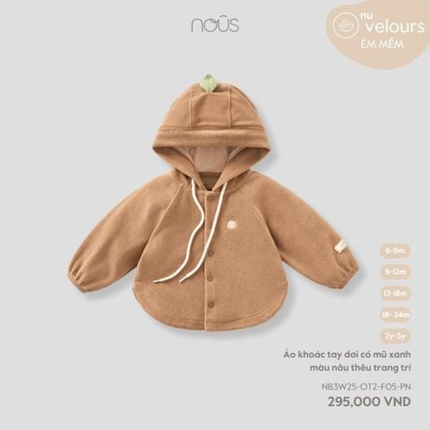  Áo khoác tay dơi có mũ xanh màu nâu thêu trang trí 