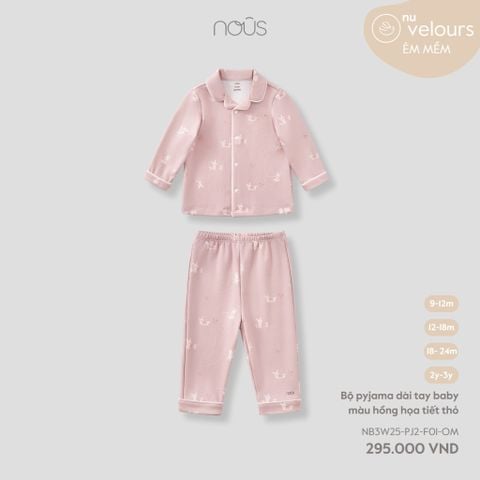  Bộ pyjama dài tay baby màu hồng họa tiết thỏ 