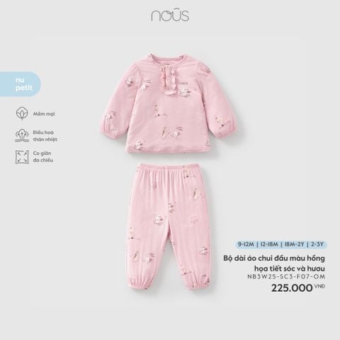  Bộ dài áo chui đầu màu hồng họa tiết sóc và hươu 