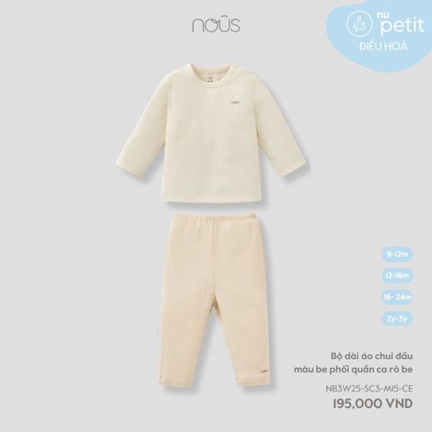  Bộ dài áo chui đầu màu be phối quần ca rô be 