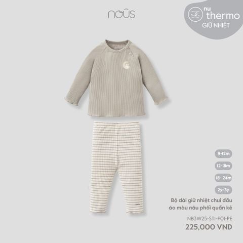  Bộ dài giữ nhiệt chui đầu áo màu nâu phối quần kẻ 