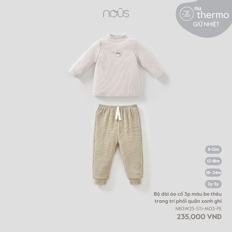  Bộ dài áo cổ 3p màu be thêu trang trí phối quần xanh ghi 