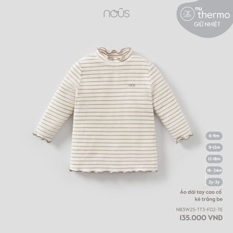  Áo dài tay cao cổ kẻ trắng be 