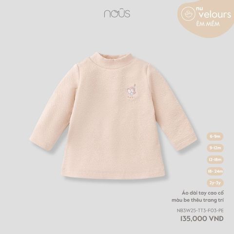  Áo dài tay cao cổ màu be thêu trang trí 