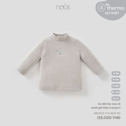  Áo dài tay cao cổ xanh ghi thêu trang trí 