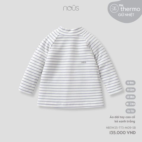  Áo dài tay cao cổ kẻ xanh trắng 