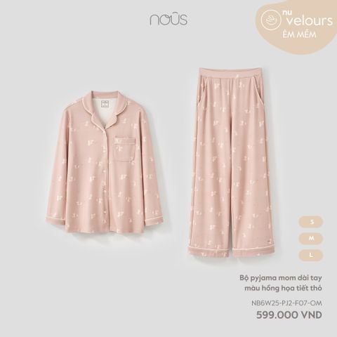  Bộ pyjama mom dài tay màu hồng họa tiết thỏ 