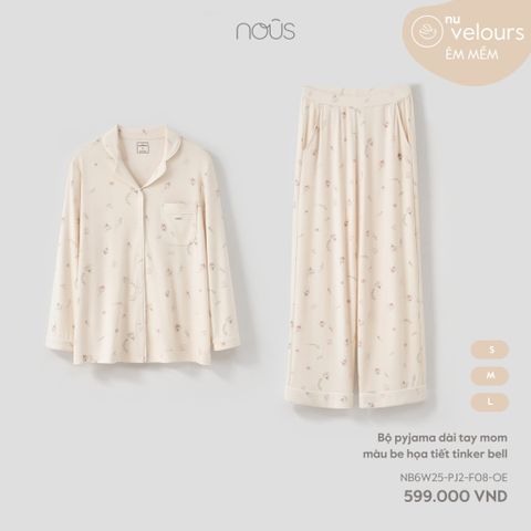  Bộ pyjama dài tay mom màu be họa tiết tinker bell 