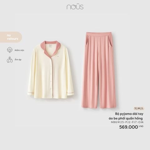  Bộ pyjama dài tay áo be phối quần hồng F17 