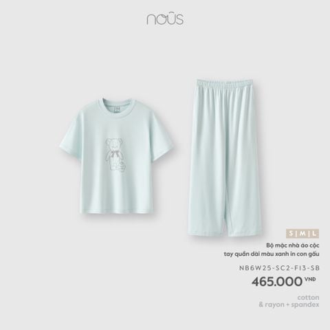  Bộ mặc nhà áo cộc tay quần dài màu xanh in con gấu F13 