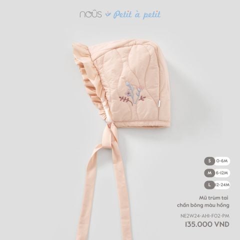  Mũ trùm tai chần bông màu hồng 