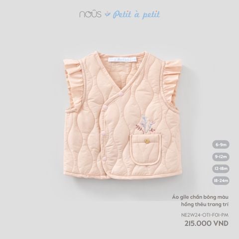  Áo gile chần bông màu hồng thêu trang trí 