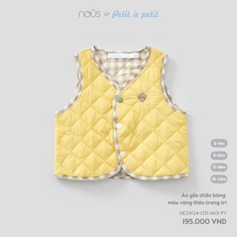  Áo gile chần bông màu vàng thêu trang trí 