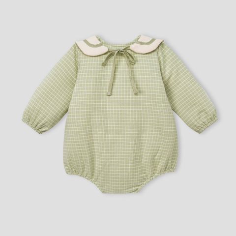  Bodysuit dài tay kèm yếm & mũ nồi caro xanh 