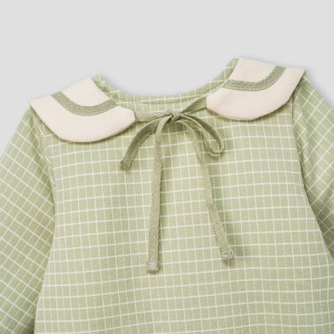  Bodysuit dài tay kèm yếm & mũ nồi caro xanh 