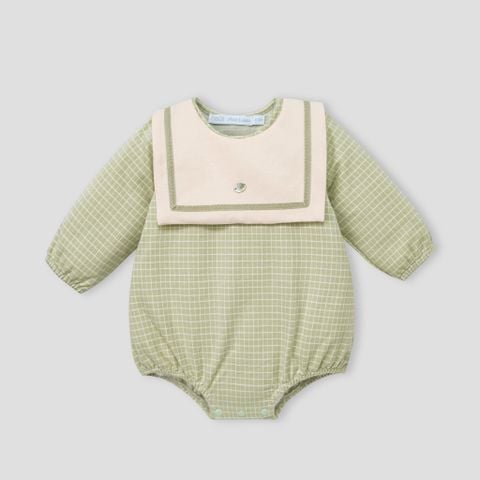 Bodysuit dài tay kèm yếm & mũ nồi caro xanh 