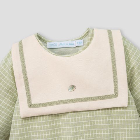  Bodysuit dài tay kèm yếm & mũ nồi caro xanh 