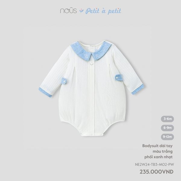  Bodysuit dài tay màu trắng phối xanh nhạt 