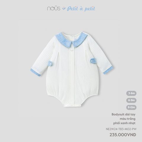  Bodysuit dài tay màu trắng phối xanh nhạt 