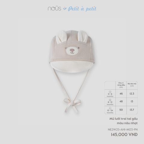  Mũ lưỡi trai tai gấu màu nâu nhạt 