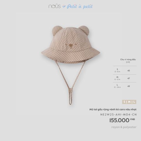  Mũ tai gấu rộng vành kẻ caro nâu nhạt 