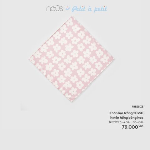  Khăn lụa trắng 50x50 in nền hồng bông hoa 