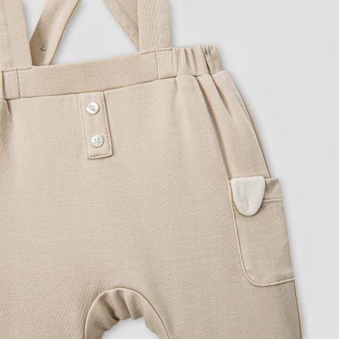  Bộ dài tay áo cài lệch màu be phối quần yếm nâu 