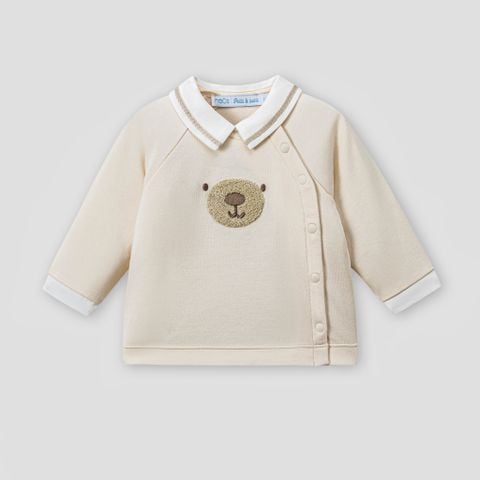  Bộ dài tay áo cài lệch màu be phối quần yếm nâu 