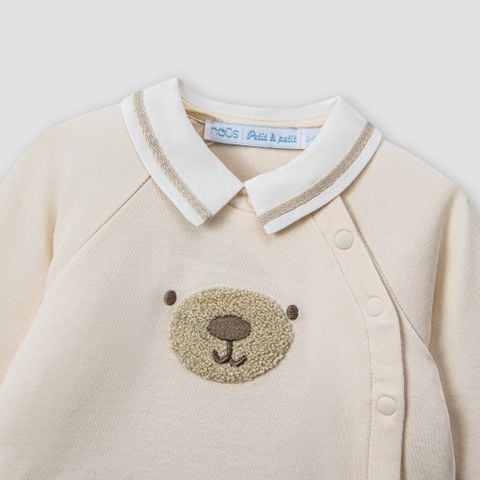  Bộ dài tay áo cài lệch màu be phối quần yếm nâu 