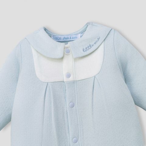  Body dài màu xanh phối trắng thêu trang trí 