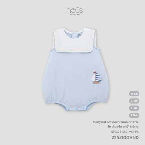  Bodysuit sát nách xanh da trời in thuyền phối trắng 