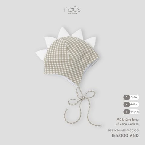  Mũ khủng long kẻ caro xanh lá 