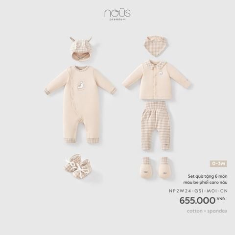  Set quà tặng 6 món màu be phối caro nâu 0M M01 