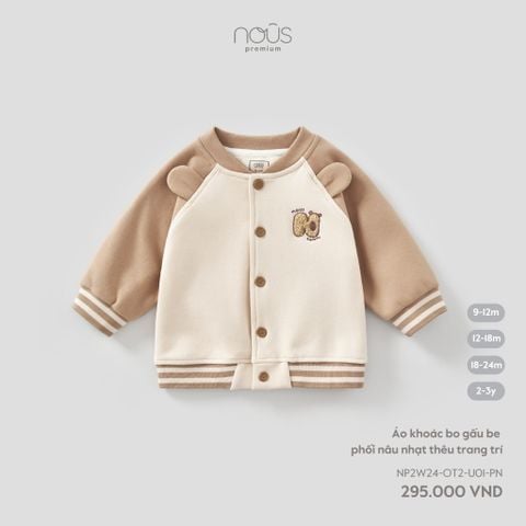  Áo khoác bo gấu be phối nâu nhạt thêu trang trí 