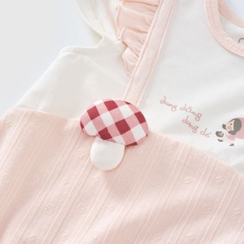  Bodysuit cộc hồng phối trắng có bèo đính cây nấm trang trí F05 
