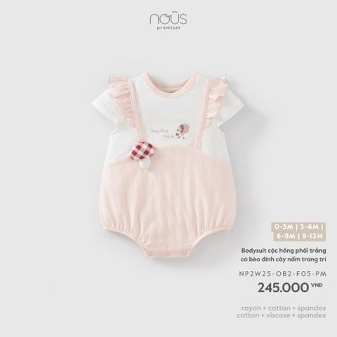  Bodysuit cộc hồng phối trắng có bèo đính cây nấm trang trí F05 