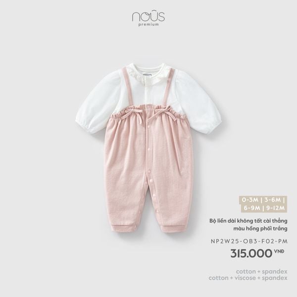  Bộ liền dài không tất cài thẳng màu hồng phối trắng F02 