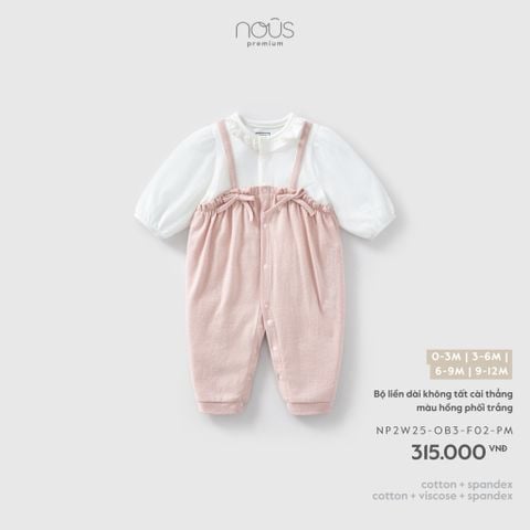  Bộ liền dài không tất cài thẳng màu hồng phối trắng F02 