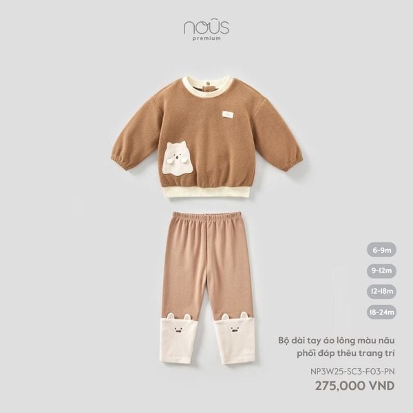  Bộ dài tay áo lông màu nâu phối đáp thêu trang trí 