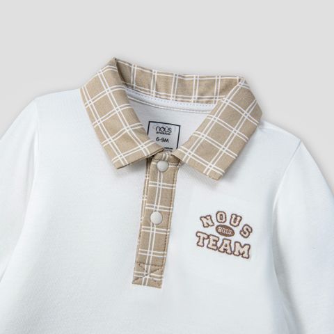  Bộ dài có cổ áo trắng thêu chữ phối quần be nâu 