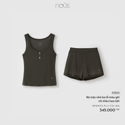  Bộ mặc nhà ba lỗ màu ghi chì thêu họa tiết 