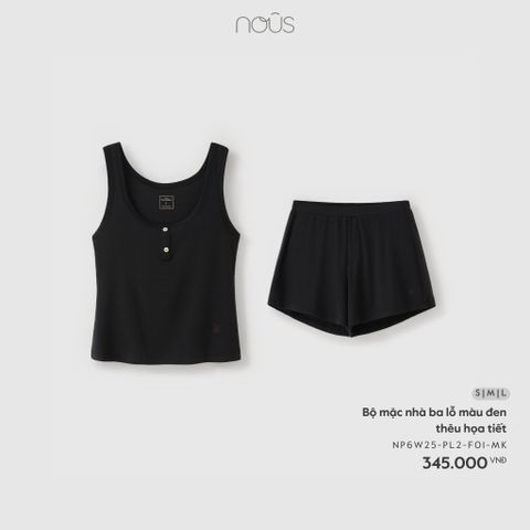  Bộ mặc nhà ba lỗ màu đen thêu họa tiết 