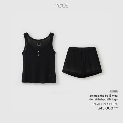  Bộ mặc nhà ba lỗ màu đen thêu họa tiết 